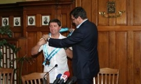 Stoyan Delchev receives his Honorary Citizen of Plovdiv ribbon and diploma today